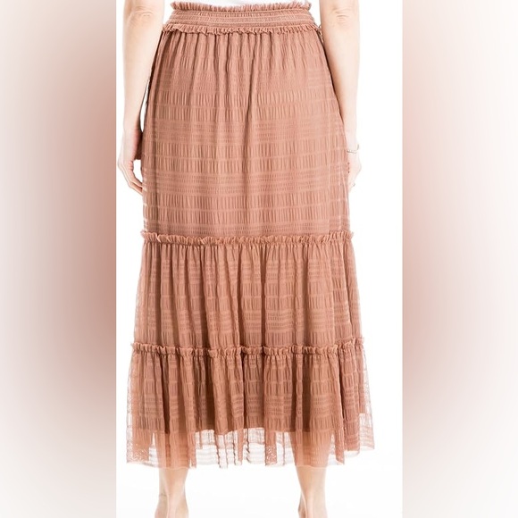 MAX STUDIO Tiered Ruffle Midi Maxi Skirt Light Brown - Picture 3 of 3